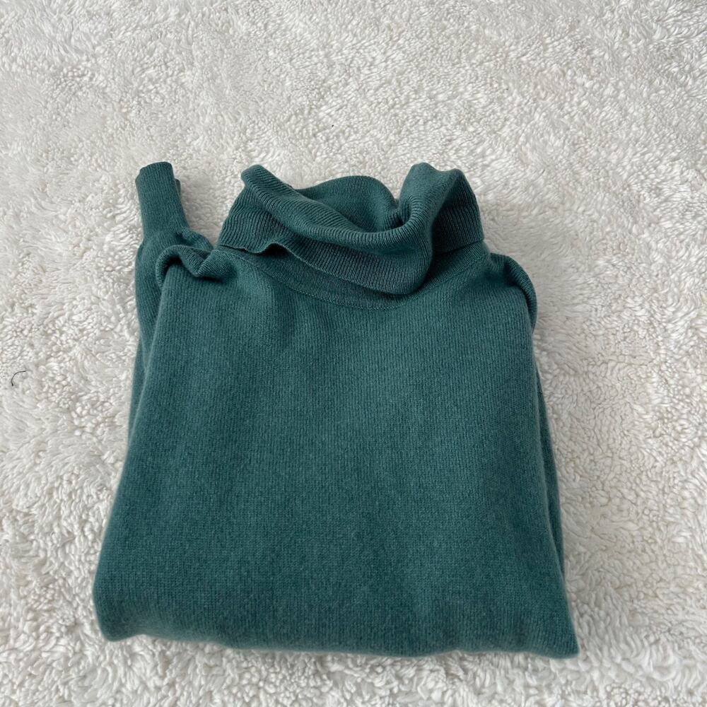 Women's Cashmere Sweater Teal Pullover Turtleneck M Preppy Country Club Designer